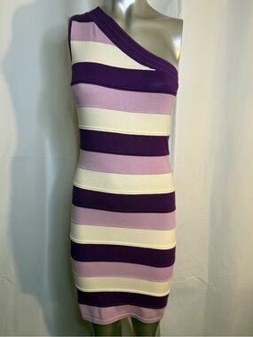Forever 21 One-Shoulder Purple, Light Pink & White Striped Bodycon Dress